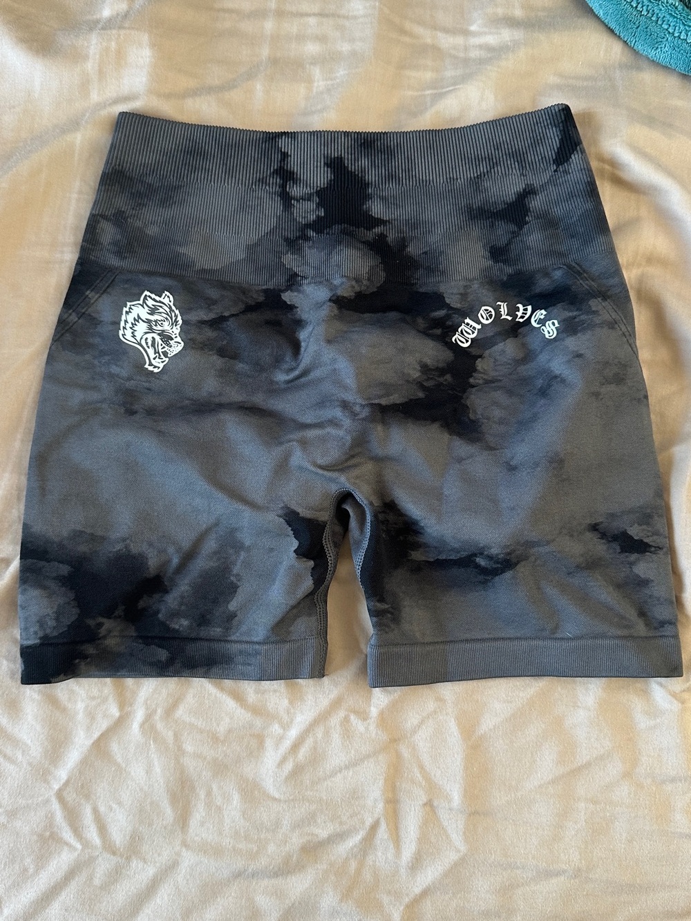 Darc Sport Black Tie-Dye Athletic Bike Shorts with Wolf Graphic